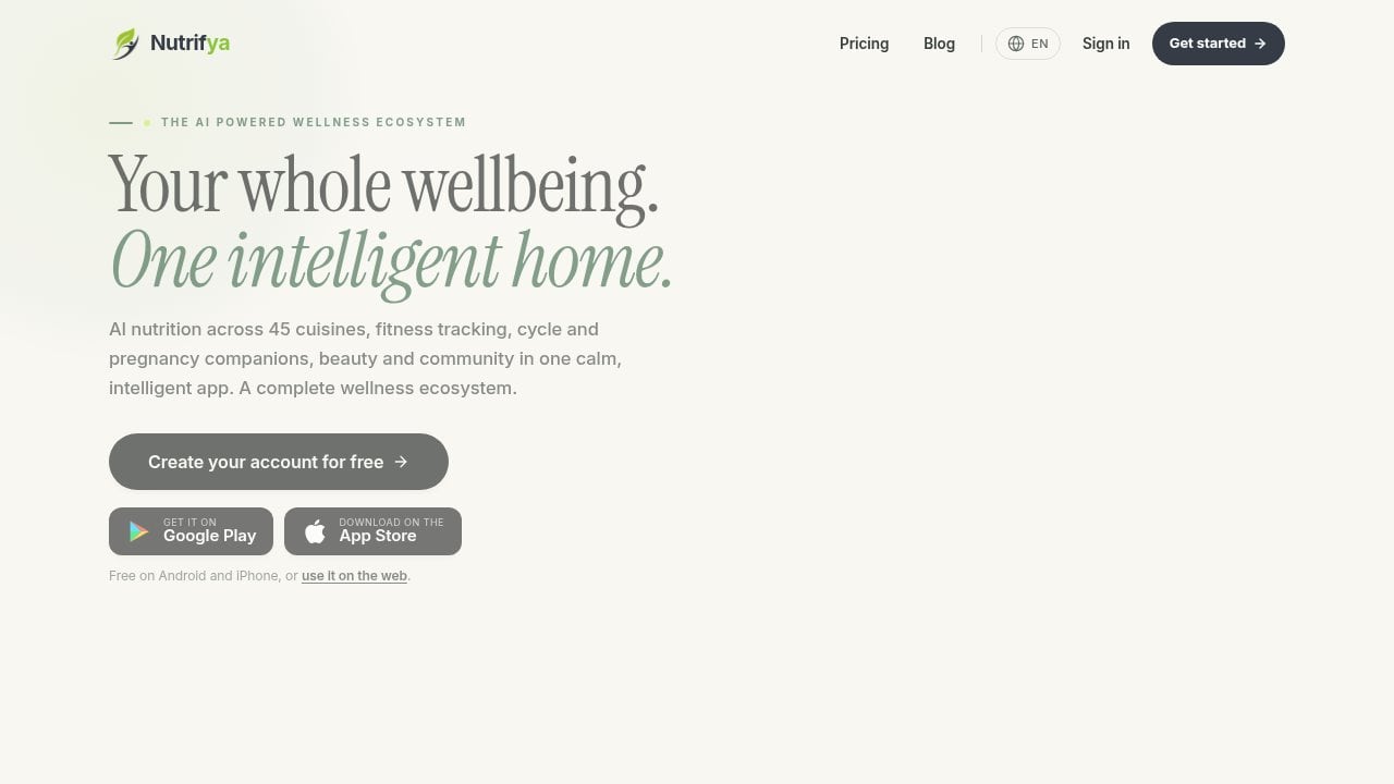 The Nutrifya website, live at nutrifya.com