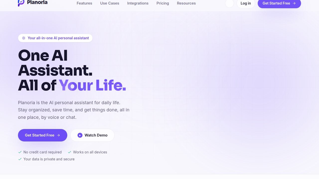 The Planoria website, live at planoria.app